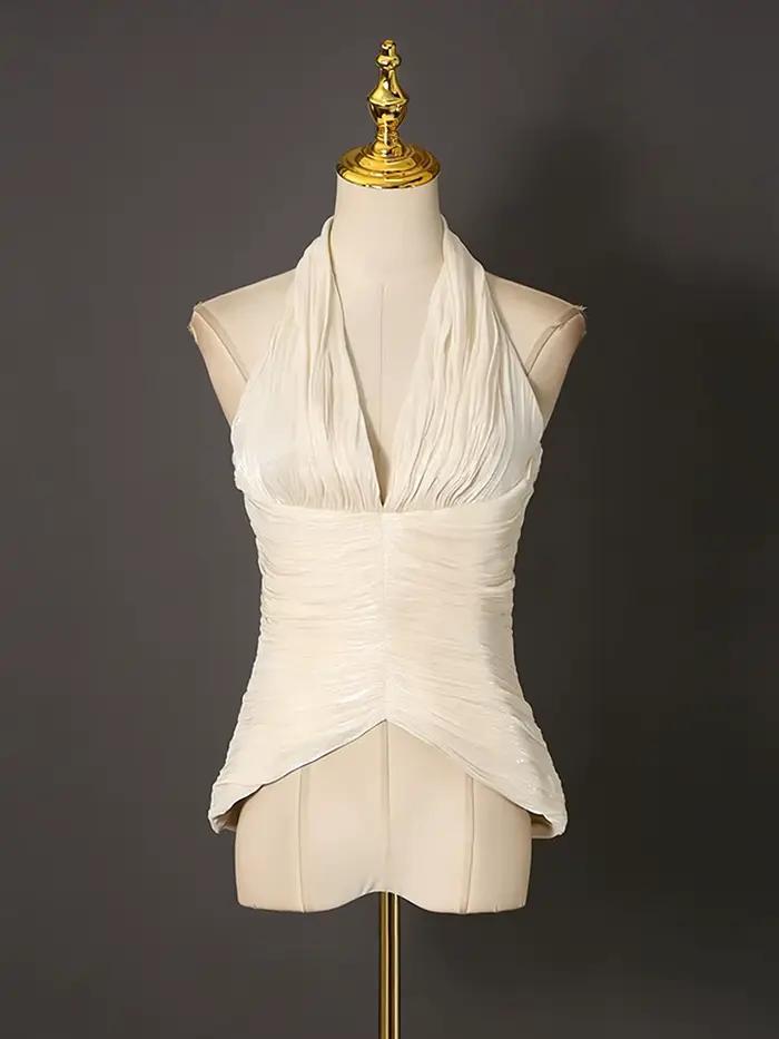 VGH Gilet court amincissant sexy pour femmes, col en V profond, sans manches, dos nu, style plage d'