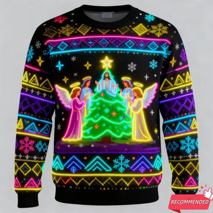 2025 nouveau faux néon jésus Santa impression 3D laid pull de noël joyeux noël écureuil graphique sw