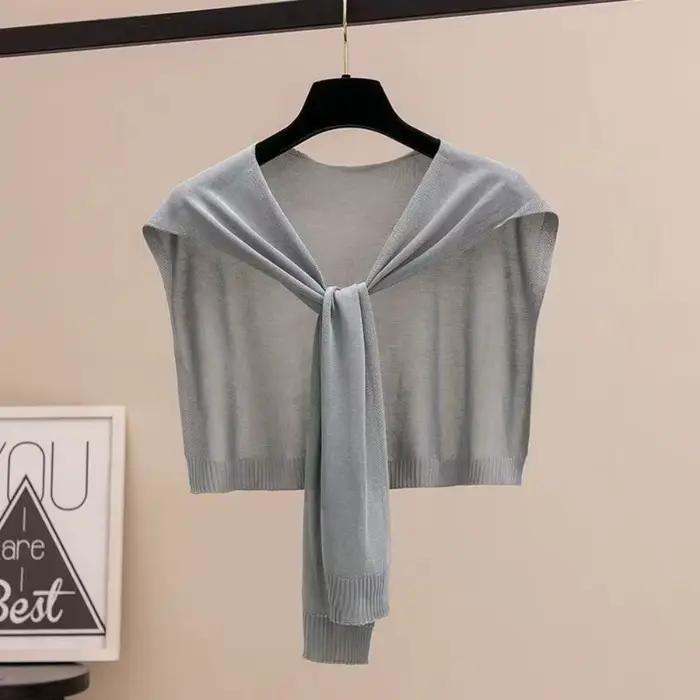 Châle fin en tricot de style coréen, design noué, léger, faux col, protège-cou, écharpe d'épaule pou