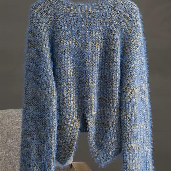 Pull à col rond pour femme, ample, couleur Pure, manches longues, haut en tricot, vêtements d'intéri