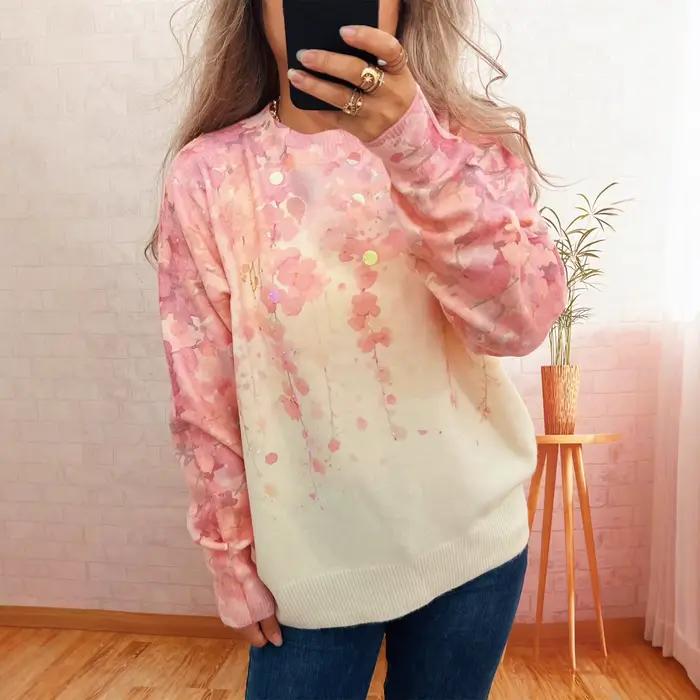 Nouveau pull décontracté à paillettes à fleurs