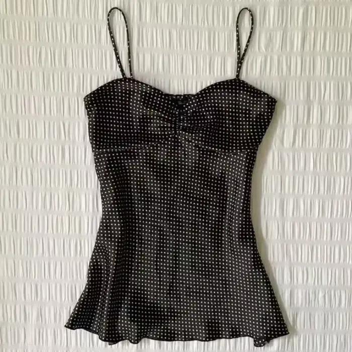 Camisole vintage à pois français pour femmes, été, plis, sans manches, Y2k, crop top, halter, hauts 