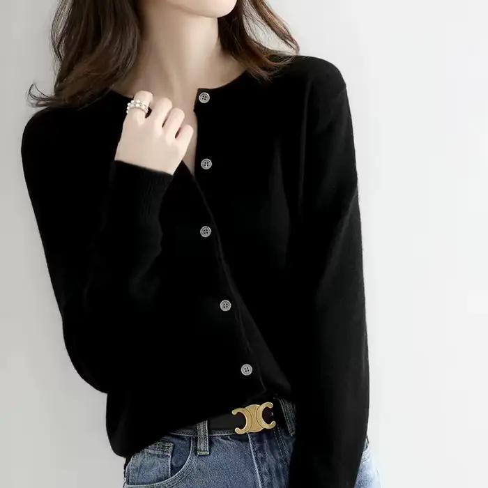 Cardigan amincissant à col rond pour femmes, pull ample, tricoté, haut polyvalent de couleur unie, p