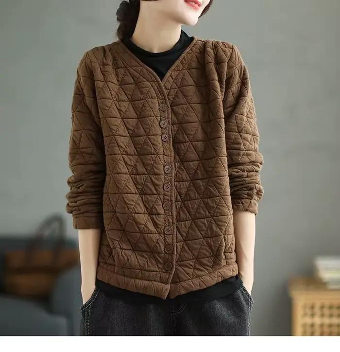 Cardigan rétro moulant aux diamants pour femmes, veste d'uniforme de Baseball ample et décontractée 