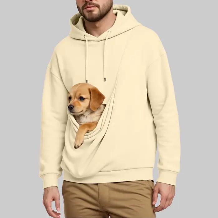 Nouveau pull confortable pour hommes, sweat-shirt à capuche unisexe avec poche pour chat et chien, s