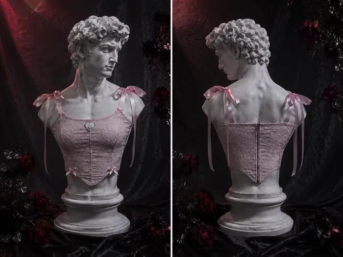 【Fragments.】 Un choix, pas de plus.】Gilet rose tendance pour femme avec bretelles à panneaux en dent