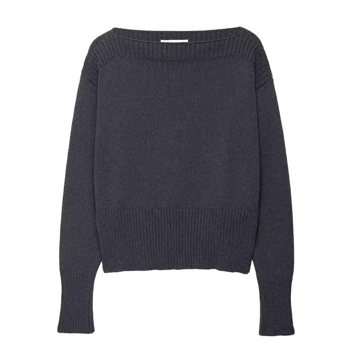 Gris foncé pull pull femmes automne côtelé Slash cou à manches longues pulls 2025 nouveau Simple Vin