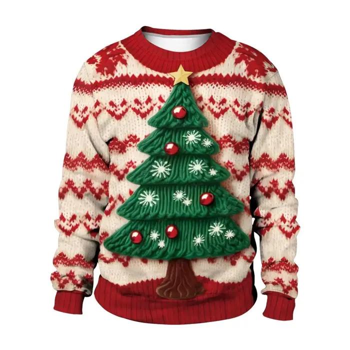 2025 nouveau noël couple vêtements imprimé pull col rond à manches longues chaud décontracté polyval