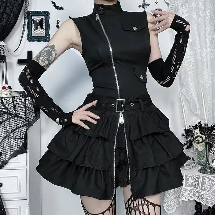 Robe gilet rétro à fermeture éclair pour femmes, jupe trapèze ajustée et amincissante