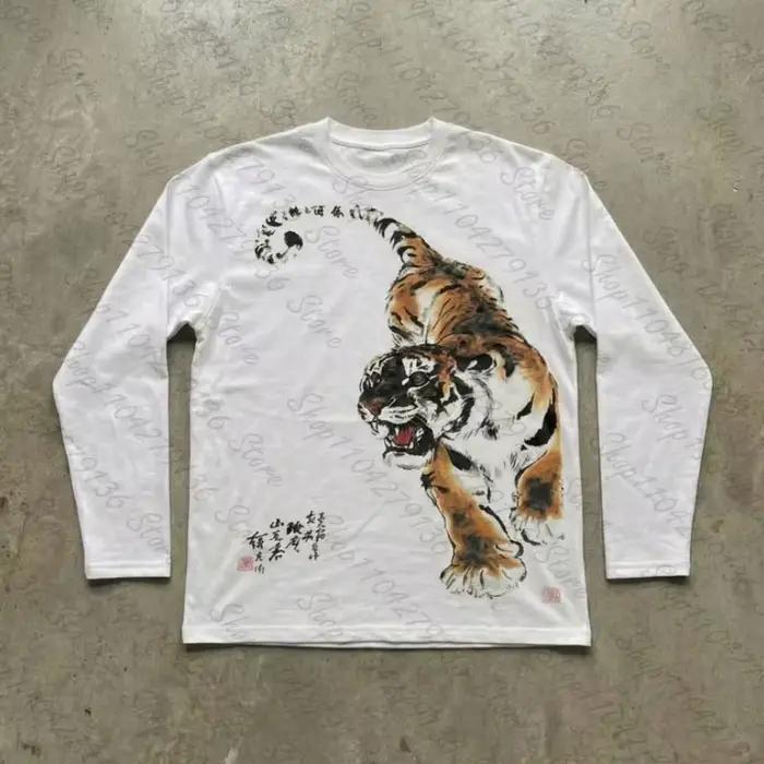 T-shirt Y2K à manches longues pour femmes, imprimé motif tigre amusant, horreur et divertissement, p