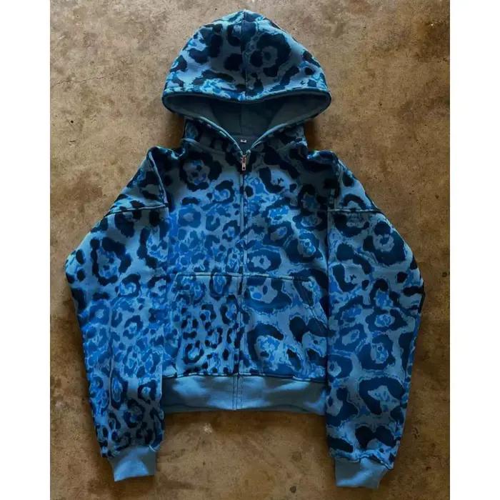 Trendy marque nouvelle européenne et américaine imprimé léopard cardigan à capuche haut lâche décont