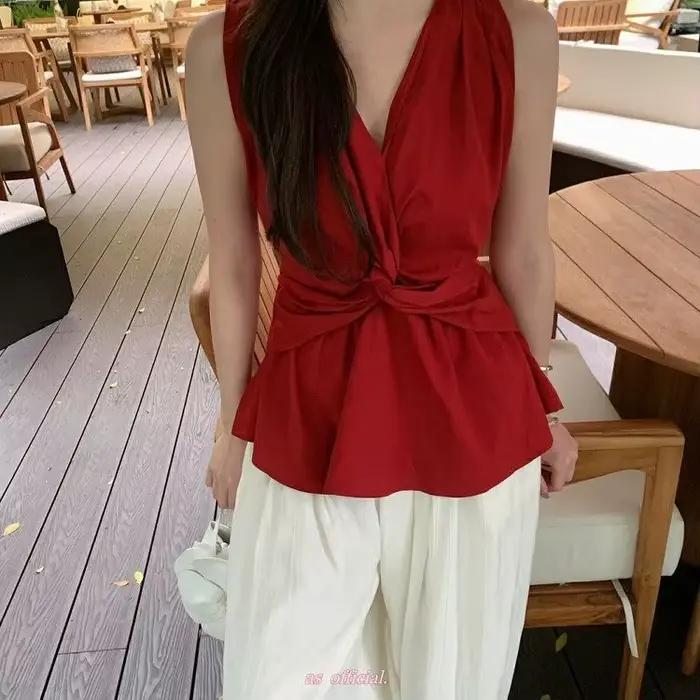 Gilet à col en v pour femmes, nouveau Style de villégiature, Niche, coupe cintrée, Unique, haut sans