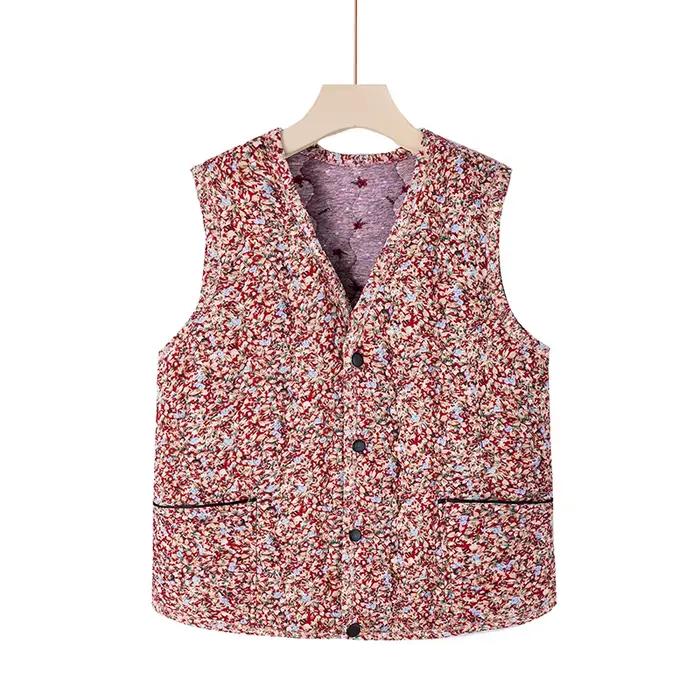 Gilets à fleurs pour femmes, veste en fibre ultra-légère, gilet en coton chaud, base en glaçure, aut