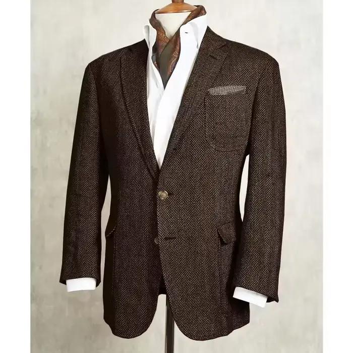 Veste pour hommes Champagne à chevrons costume décontracté Blazer élégant mode veste cintrée simple 