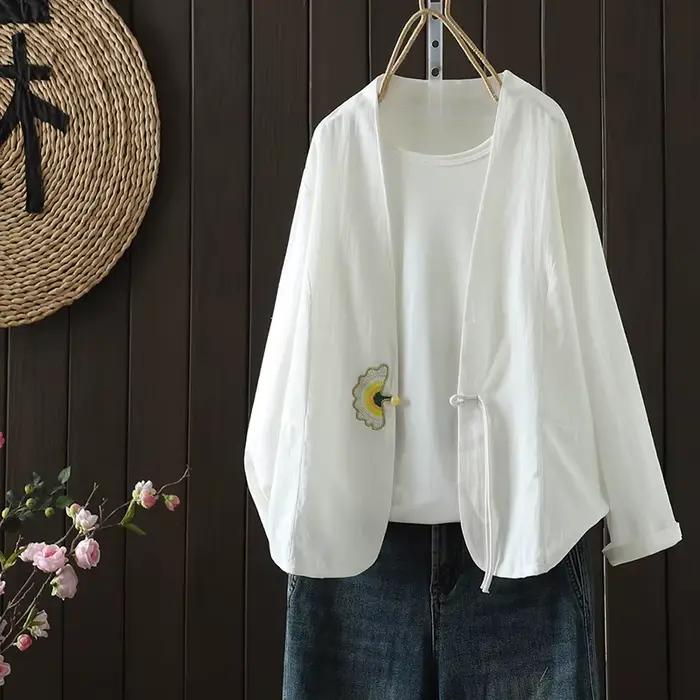 Cardigan en coton brodé pour femme, nouvelle collection printemps-automne, chic, élégant, style litt