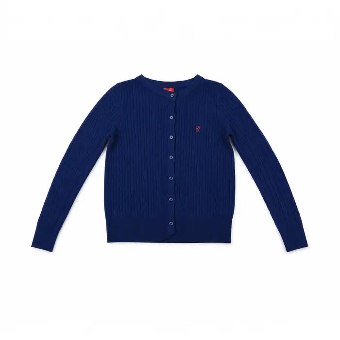 Cardigan en tricot torsadé brodé CH pour femme, coupe ajustée, col rond, boutons sur le devant, coto