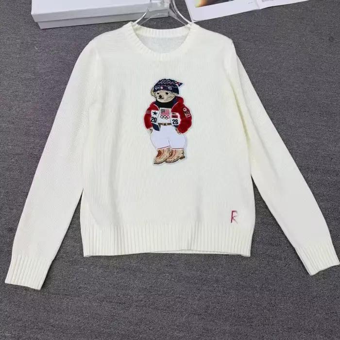 Pull en laine mélangée brodé motif ours de dessin animé de haute qualité à manches longues – Idéal p
