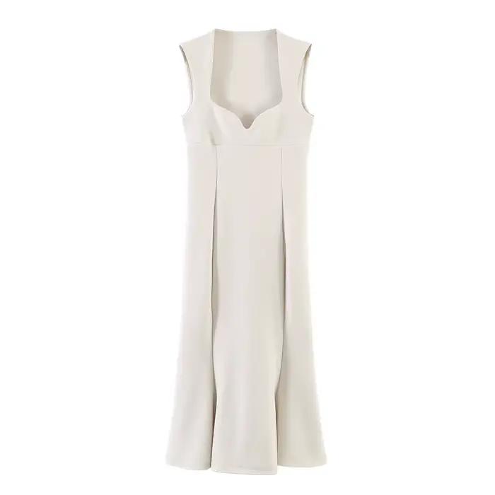 Robe Midi Plissée Tricotée Élégante et Moulante en Forme de Cœur pour Femme, Sans Manches, Coupe A-L
