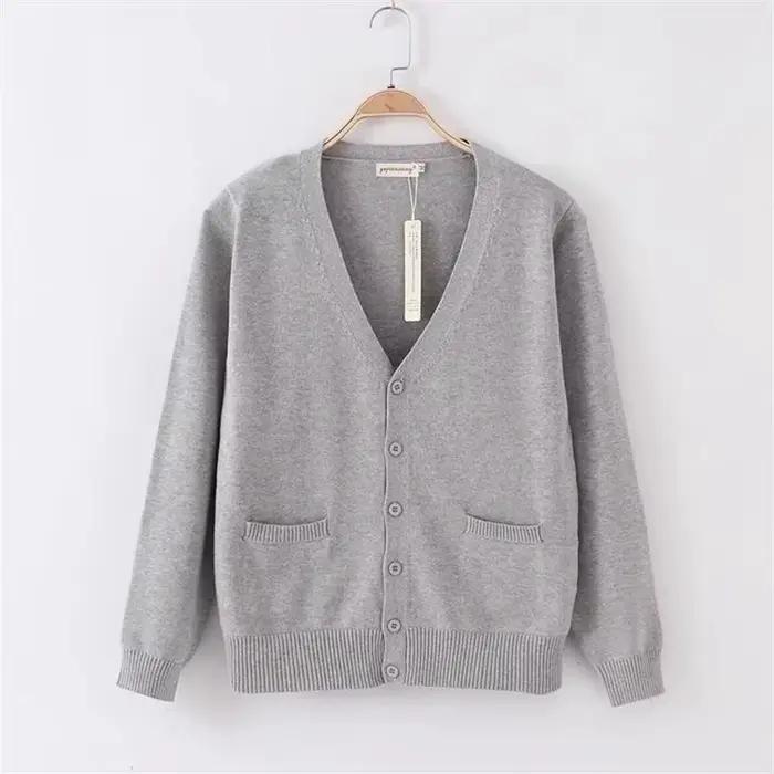 Cardigan tricoté basique à col en v, pull automne hiver, uniforme d'étudiant de Style collégial, uni