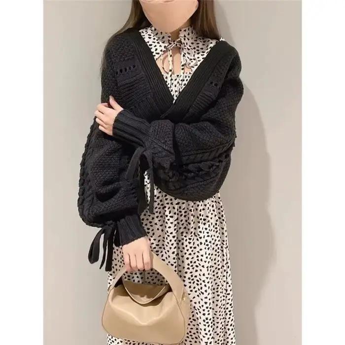 Nouveau produit : Cardigan tricoté pour femme, automne-hiver, style petit châle, col court torsadé, 