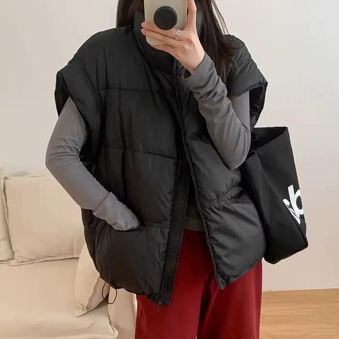 Gilet femme 2025 automne hiver veste sans manches manteau ample court col montant vers le bas coton 