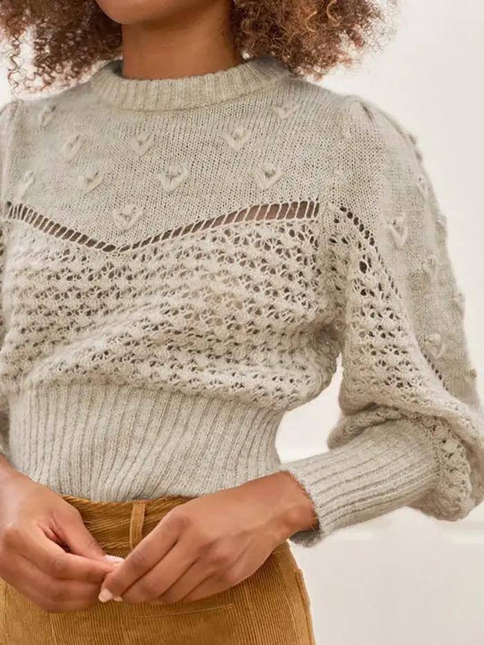 Pull creux tricoté à manches longues et col rond des fabricants d'origine européenne et américaine, 