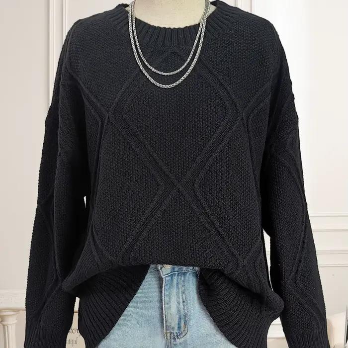 Pull Jacquard à motifs de diamants pour femmes, ample et paresseux, décontracté, en Stock