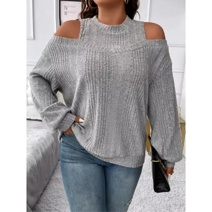 Pull en tricot pour femmes, grande taille 1XL-5XL, col mi-haut, épissure, couleur unie, manches long