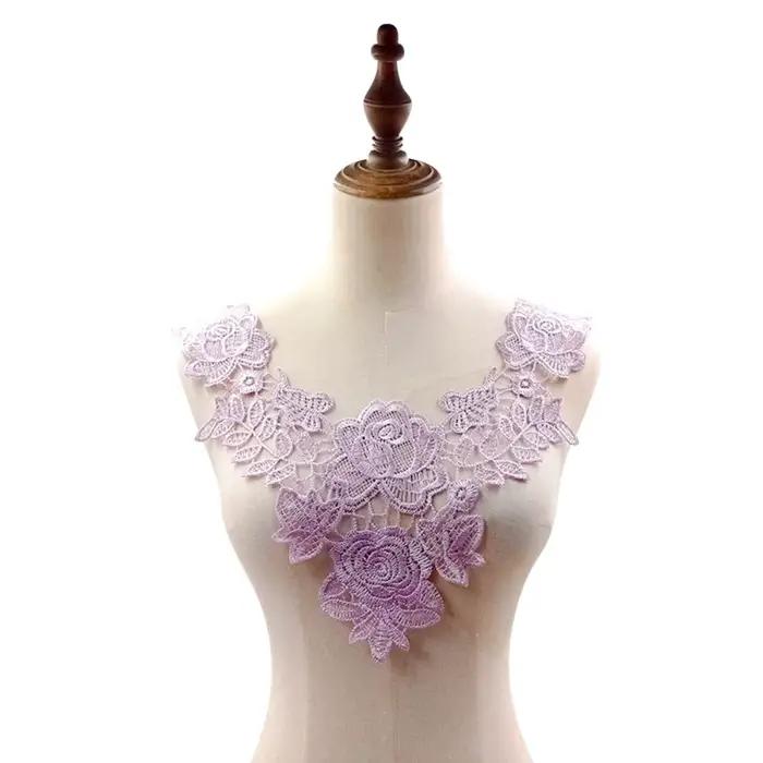 Lot de 6 cols brodés élégants à motif ajouré, en dentelle ajourée tendance, en polyester, à motif fl