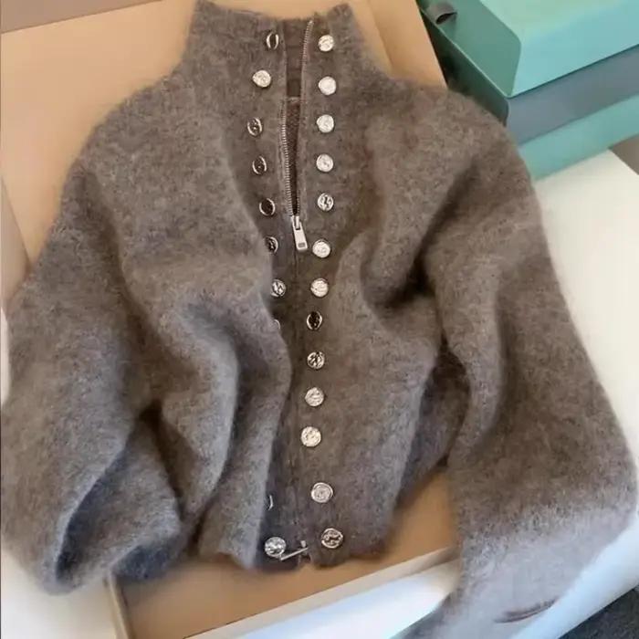 Cardigan moelleux de luxe pour femme, pull à double boutonnage, manteau haut de gamme, fermeture écl
