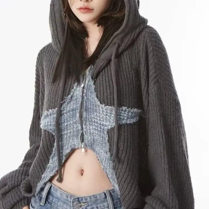 Design rétro doux, pull Cardigan étoile courte, Design d'automne pour femmes, Style paresseux