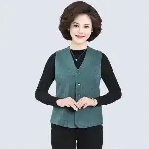 Gilet décontracté pour femmes d'âge mûr, col en V, sans manches, coupe ajustée, couleur unie, printe