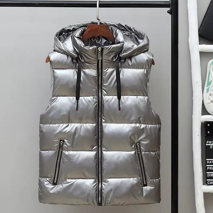 Veste à capuche en fibre brillante pour hommes, gilet chaud, manteau de couple, vêtements de mode ma