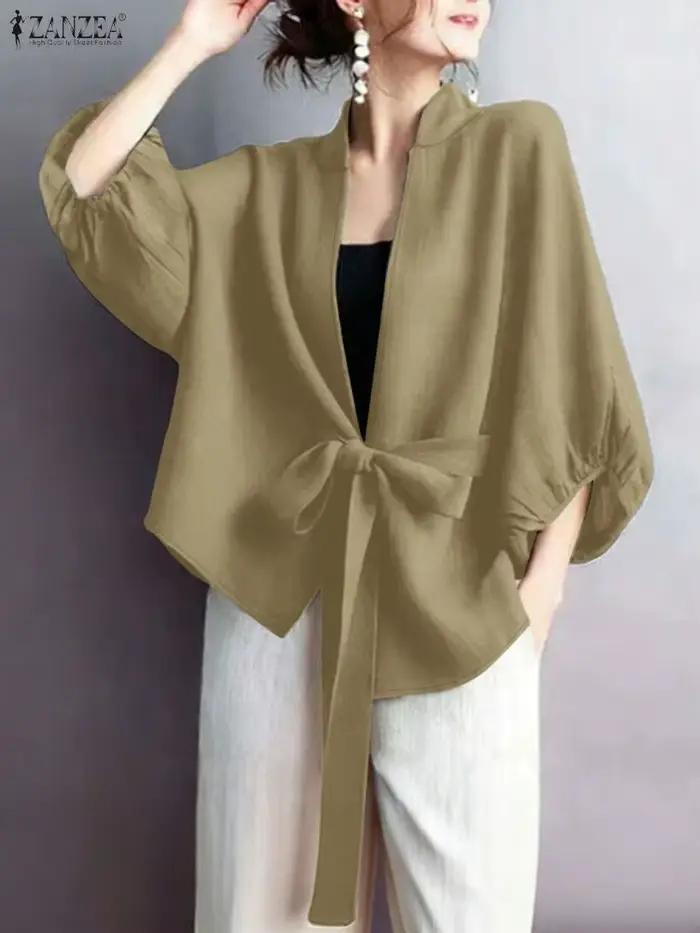 2025 ZANZEA élégant col en V lanterne manches Cardigan chemise automne haut pour femme élégant solid