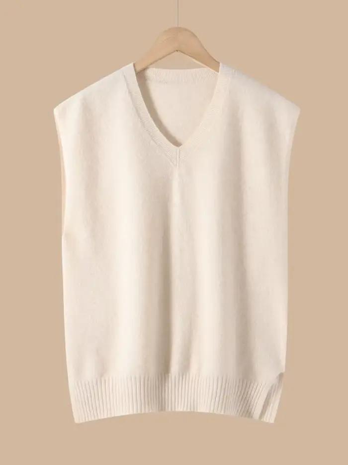 Basique 100% laine mérinos femmes gilet automne hiver pull solide col en v tricoté pull sans manches
