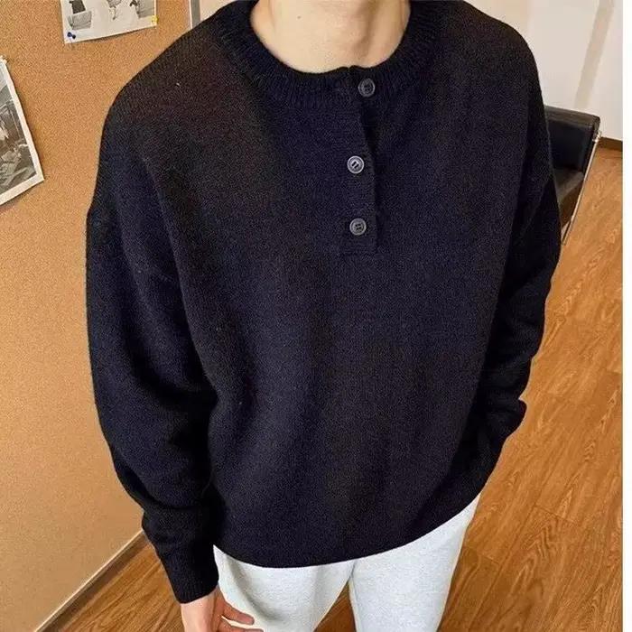 Pull à col Henry gris rétro américain, veste paresseuse, style décontracté, haut de gamme, automne e