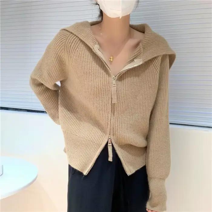 Cardigan tricoté à grand revers pour femmes, nouveau Design Sense, manteau court à Double fermeture 