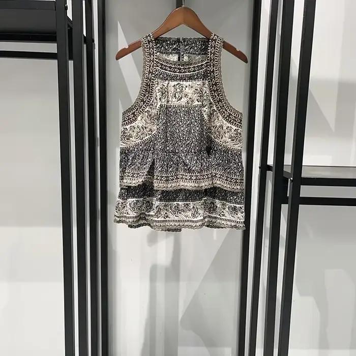 Gilet imprimé Vintage + chemise pour femmes, chemisier à manches mi-longues, col rond, sans manches,