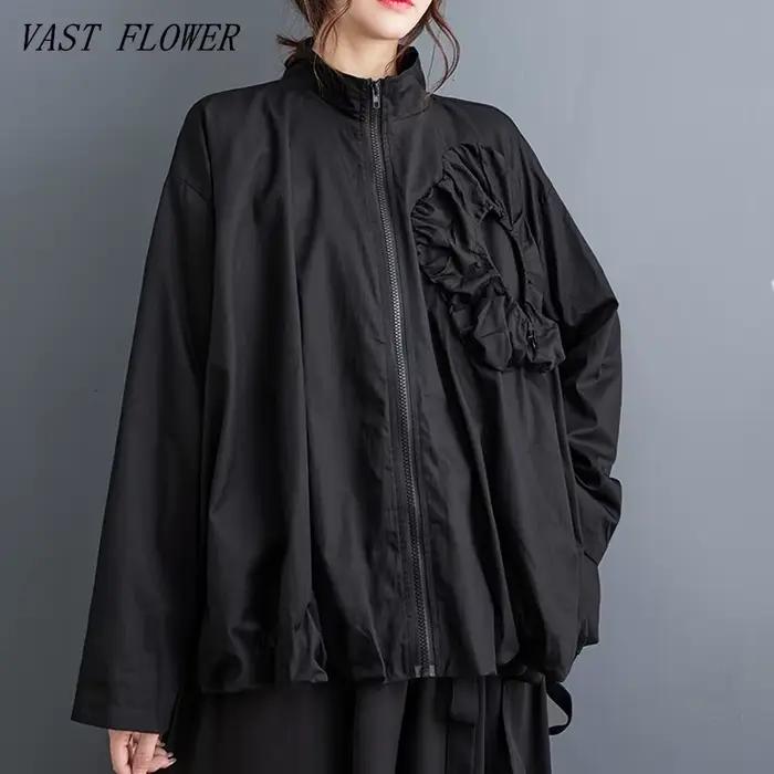 Vestes oversize vintage en coton noir pour femmes, décontractées et amples, pour le printemps et l'a