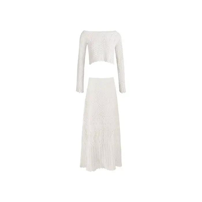 Jupe pull à manches longues pour femmes, 2 pièces, sexy, ajourée, nouvelle collection