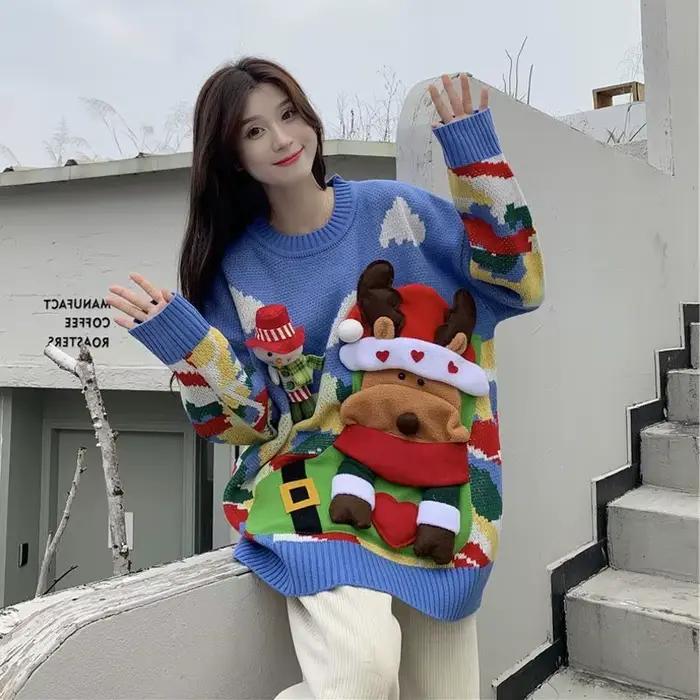Pull de Noël surdimensionné à manches longues pour femmes, pull épais, tricots en jersey, vêtements 