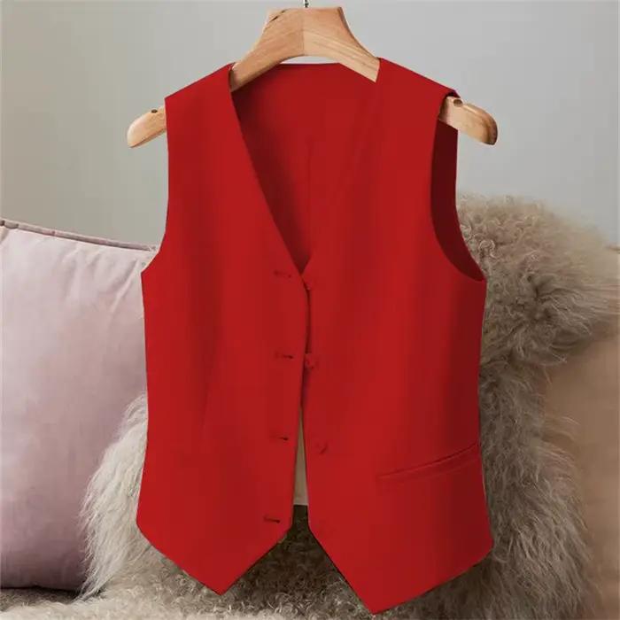 Gilet Vintage Élégant pour Femme, Col en V, Simple Boutonnage, Formel, Affaires, GlaRed, Nouvelle Co