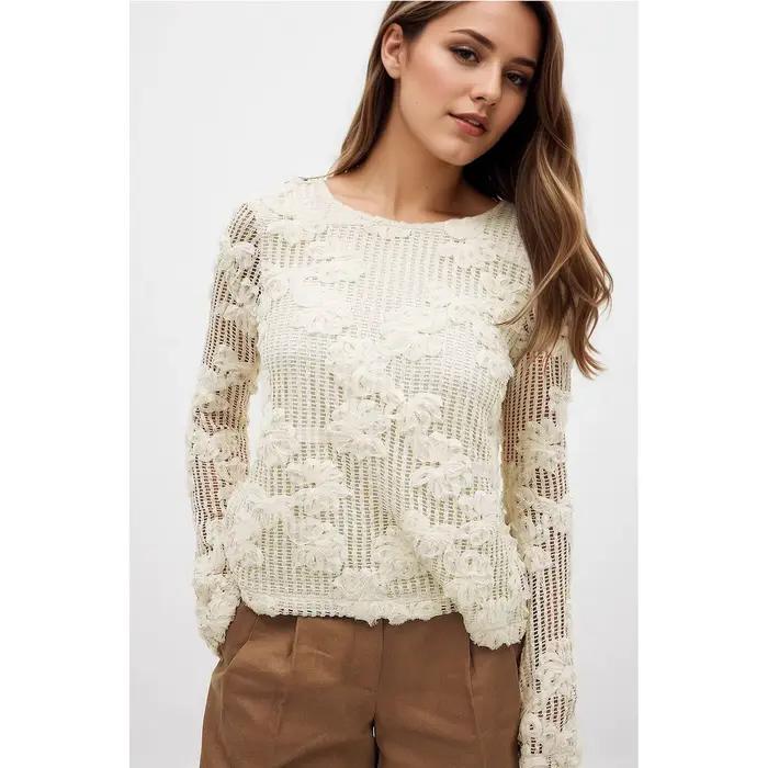 Pull tricoté à fleurs à crochet creux pour femmes, nouveau haut à manches longues, automne 2025