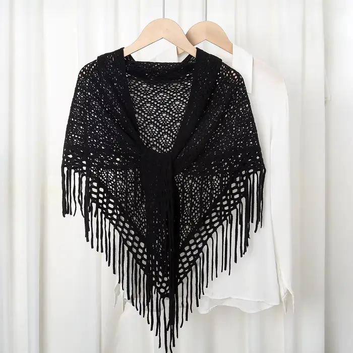 Tricot évider faux col chaud gland châle écharpe mode pull léger solide tricoté grandes écharpes fem