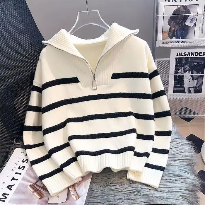 Pull pull femmes printemps et automne sous-vêtements nouvelle fermeture éclair rayure sous-couche st