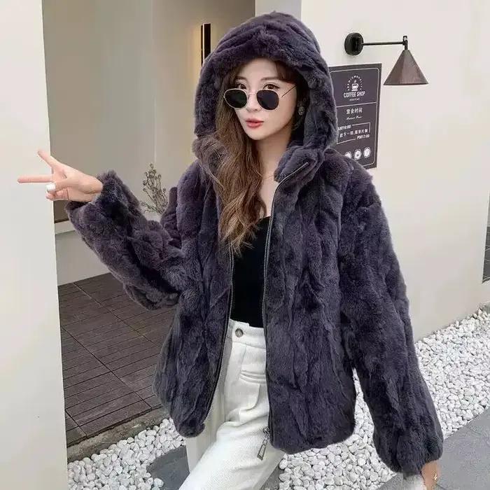 Nouvelle veste de fourrure de lapin manteau de fourrure de lapin pour femmes manteau de fourrure de 