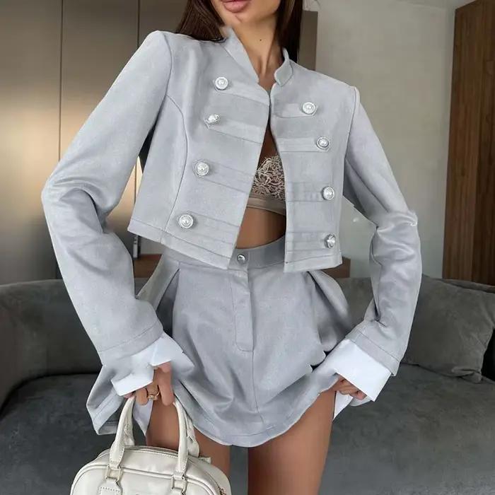 Ensemble décontracté pour femme avec col montant, idéal pour le printemps et l'été, style urbain, bl