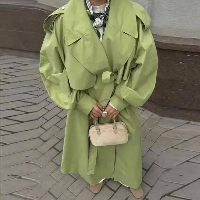 Veste coupe-vent décontractée verte ample pour femme, manches longues, col rabattu, lacets, manteaux