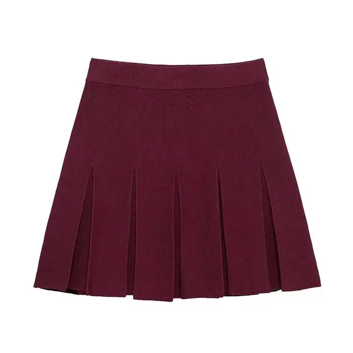 Pull à boutonnage simple doré pour femme, ensemble chemise haut et jupe courte, revers, double poche