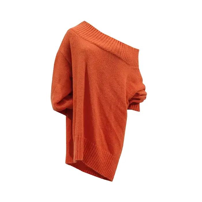 Pull ample pour femmes, nouvelle mode printemps 2026, col diagonale, manches empilées, haut Design
